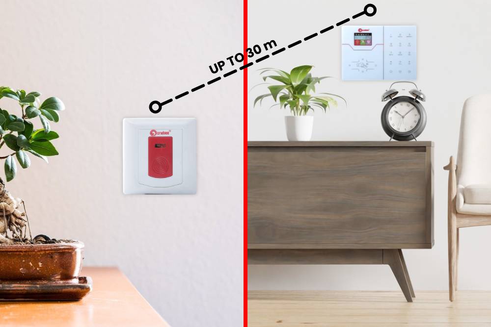 Panic Switch has wireless range of up to 30 m in open space.