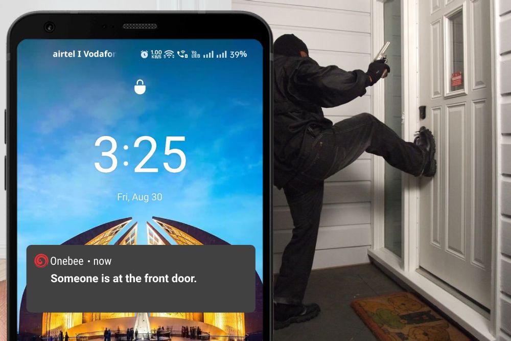 Vibration Sensor senses intrusion and sends instant alert to the registered smartphone.